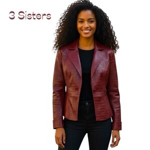 Anthropologie 3 Sisters Burgundy Red Embossed Jacket Size M